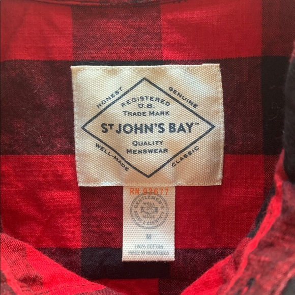 St. John's Bay Red and Black Checkered Men's Shirt - Picture 2 of 3